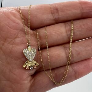 New Elegant 14K Solid Gold Heart Pendant Necklace – Italian Design 3.0g, 23cm