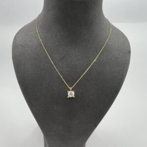 New 14K Solid Gold Necklace – Classic Solitaire Pendant with Round Gemstone 2.1g