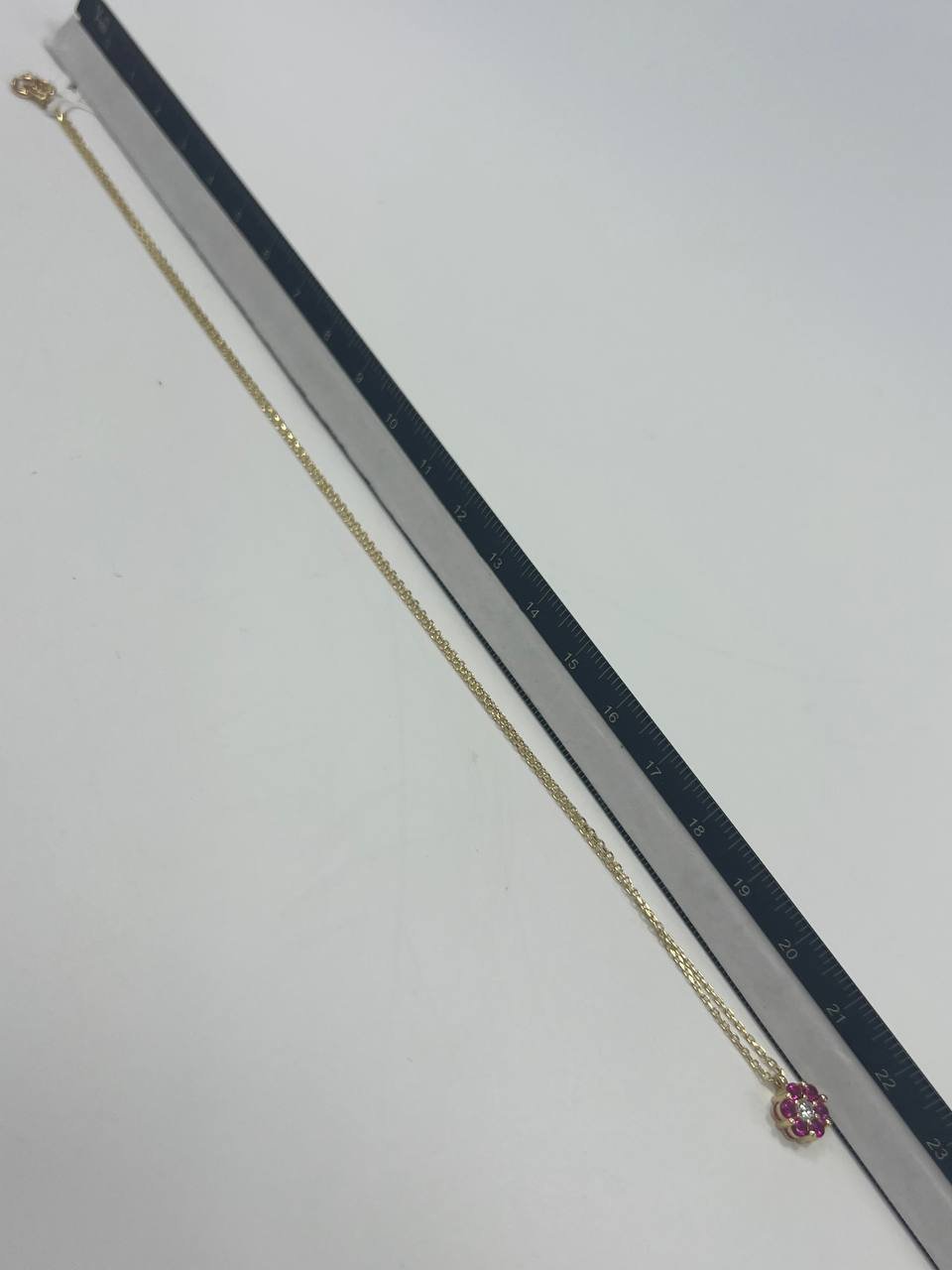 New Elegant 14K Solid Gold Necklace with Ruby & Diamond Flower Pendant – 2.3g - Image 5