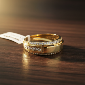 14K Yellow Gold Dual Band Pavé CZ Ring Womens Elegant Fine Jewelry Gift