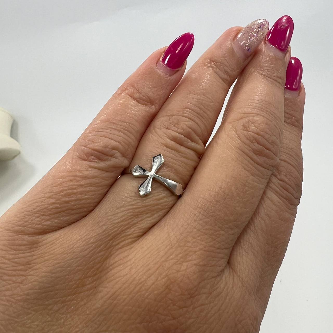 New 14K Solid White Gold Ring Italy Polished Cross Design 1.4g Size 6.25g - Image 4