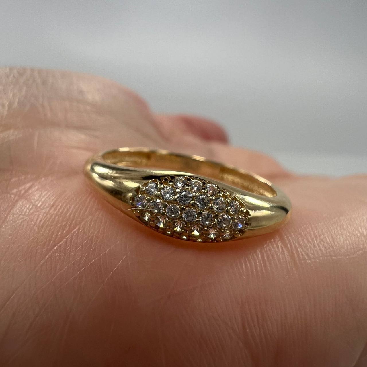 New 14K Solid Gold Ring 1.8g – Pave White Stones Design, Made in Italy - Image 2