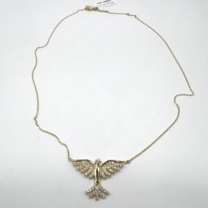New 14K Yellow Gold Phoenix Necklace with White Zircon – Elegant and Unique
