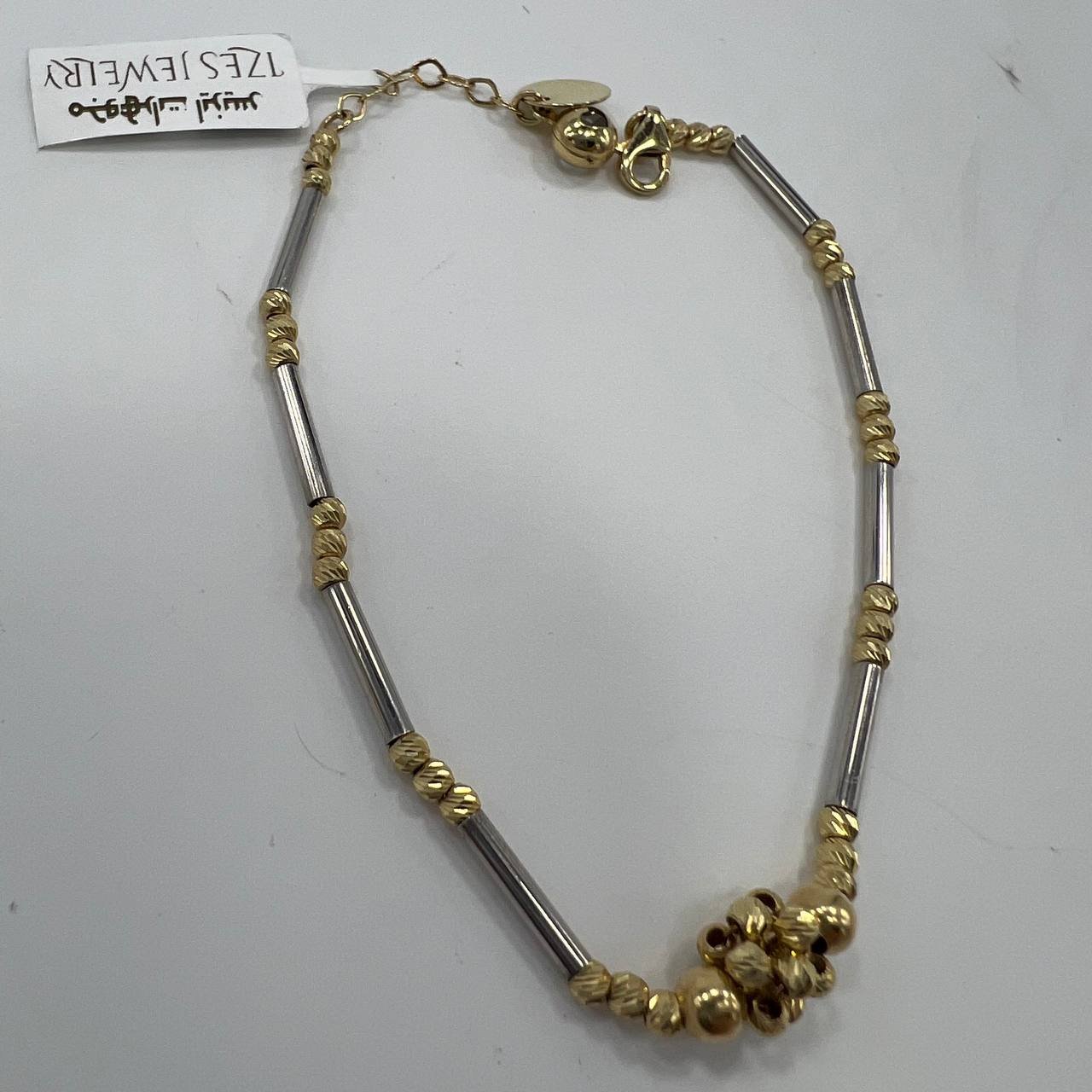 New 14K Solid Gold Two-Tone Bracelet Italy – Textured & Polished Beads 4.3g - Image 3