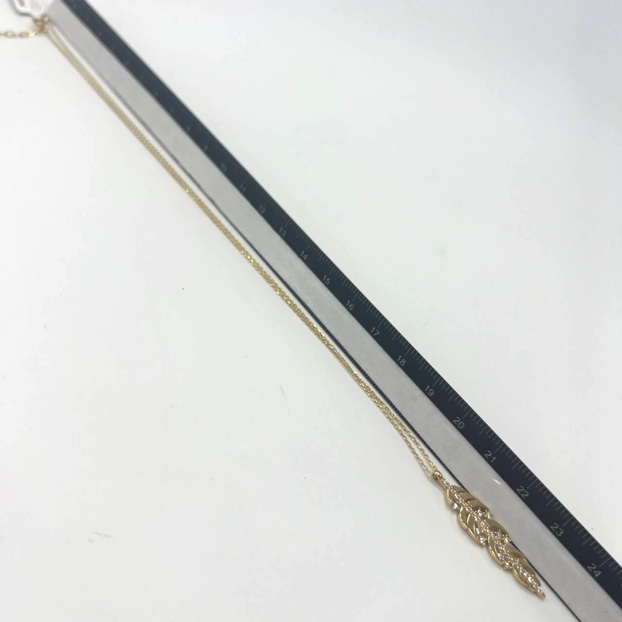 New 14K Yellow Gold Leaf Pendant Necklace with zircon – Elegant and Stylish - Image 9