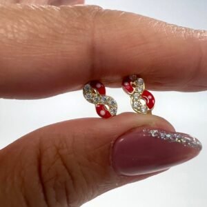 14K Yellow Gold Earrings with Sparkling Zircon and a Touch of Red