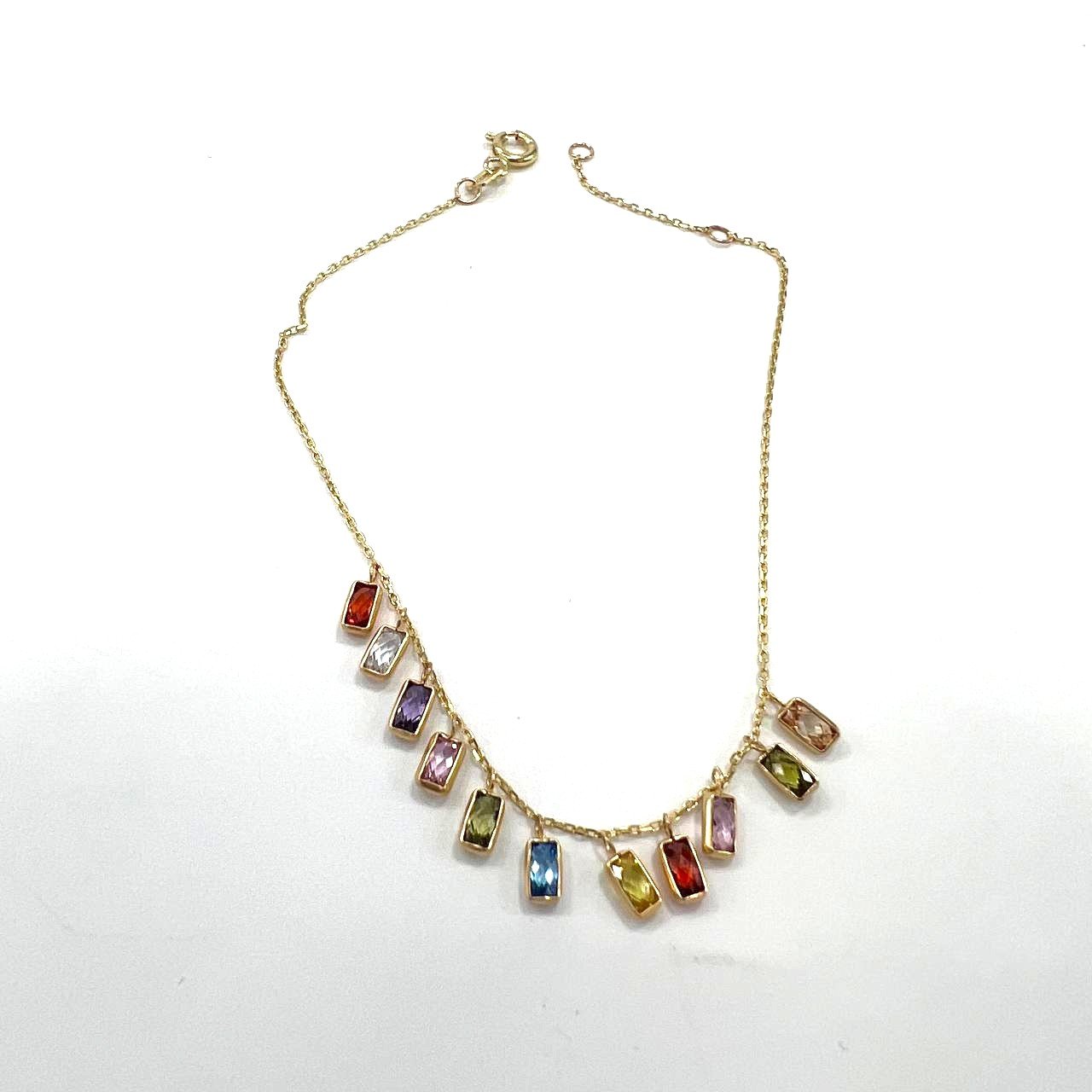 Elegant 14K gold bracelet adorned with vibrant multicolored rectangular stones - Image 4