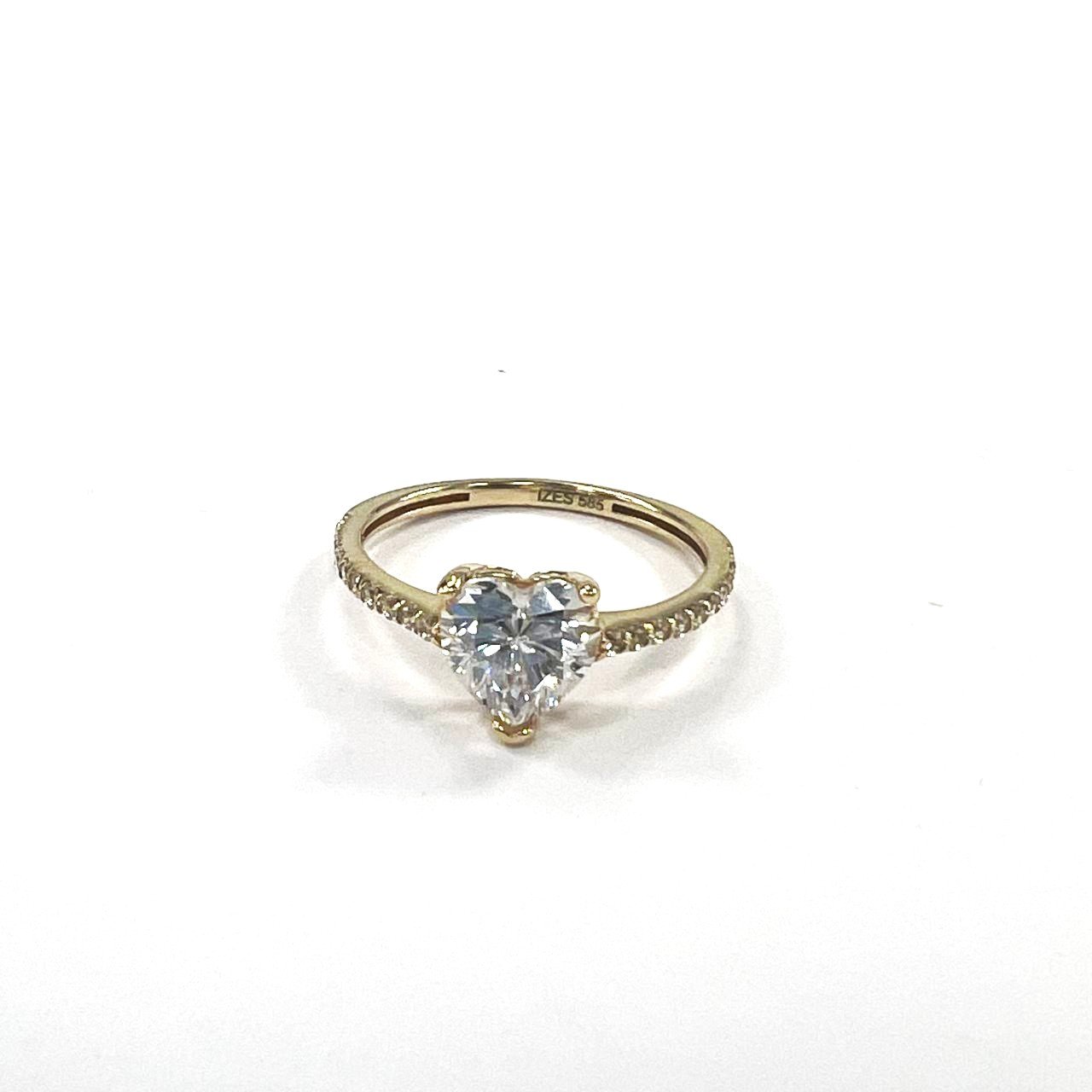 Yellow Gold 14K ring with a Crystal heart-shaped stone, elegant and refined