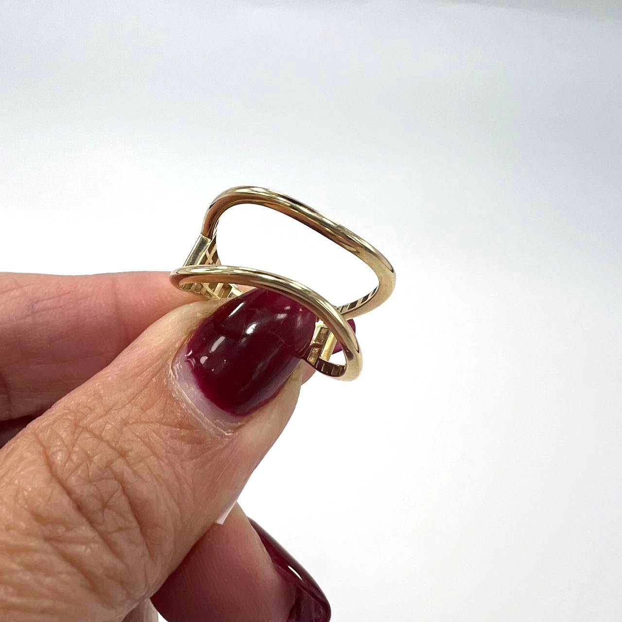 14K Yellow Gold Modern Open Frame Ring Minimalist Sculptural Design Size 7 - Image 8