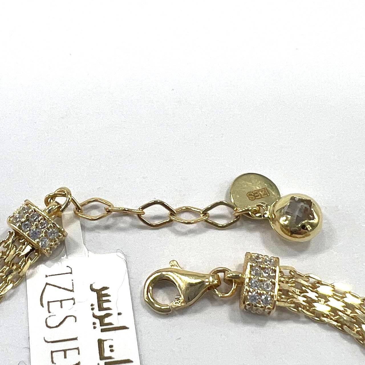 Timeless 14K Yellow Gold Heart Charm Bracelet Triple Layer Chain Women's Fine Jewelry Gift - Image 6