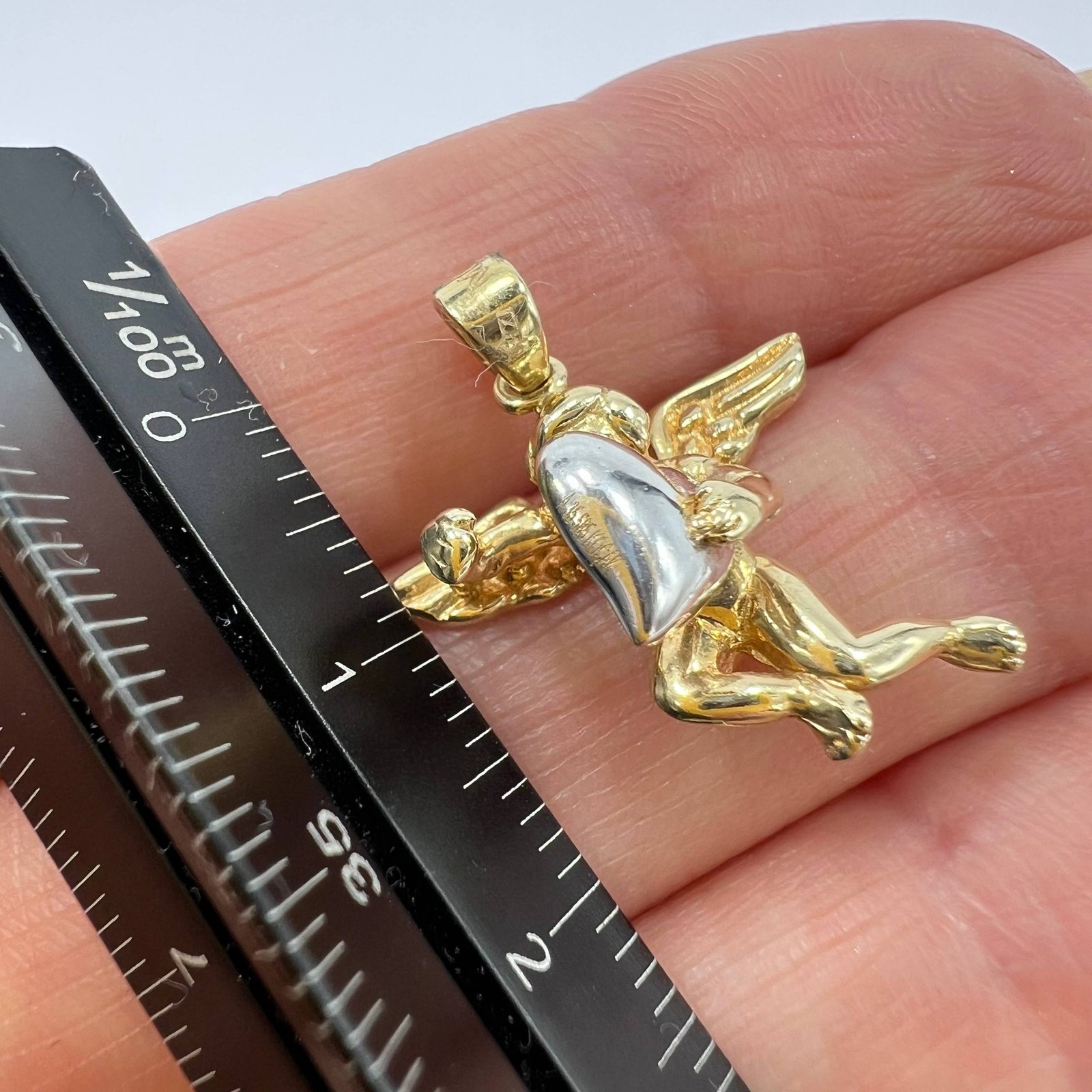 New 14K Solid Gold Angel Pendant Jewelry Italian Cherub with Heart Marked 2.8g - Image 6