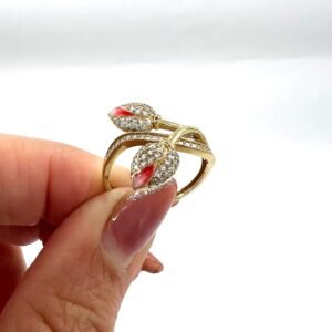 14K yellow gold ring with twin lilies, accented with delicate zircon stones