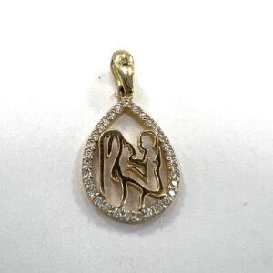 14K Yellow Gold Mother and Child Pendant – Elegant Design with Sparkling Zircon