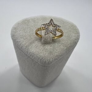New Elegant 14K Solid Gold Star Ring with Cubic Zirconia – Italian Design, 1.7g