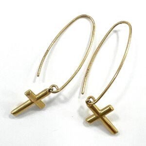 Elegant 14K yellow gold  cross earrings, simple and refined design.