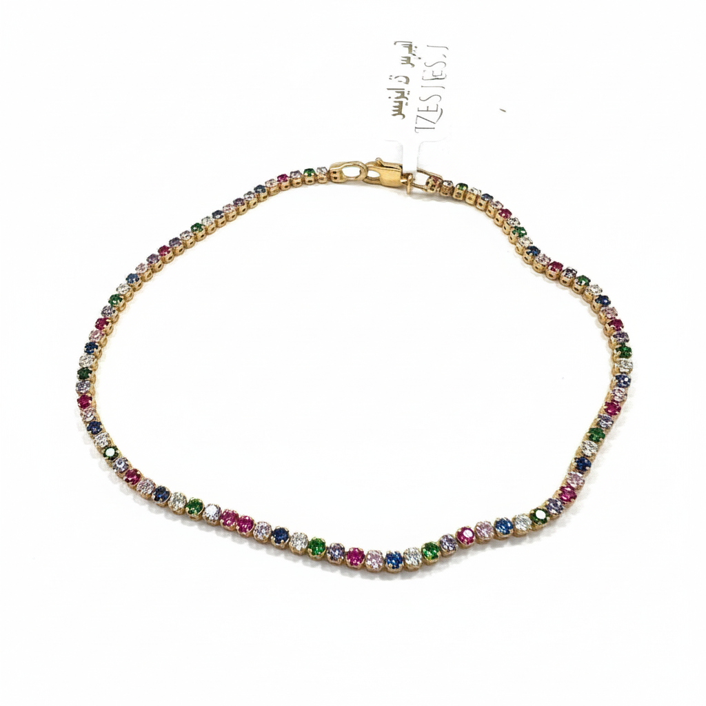 Izes 14K Gold Multi-Color Zircon Rainbow Tennis Bracelet Women Fine Jewelry - Image 2