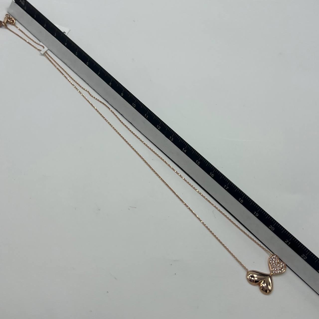 New Elegant 14K Solid Gold Italian Necklace – Double Heart Pendant with CZ 3.3g - Image 6