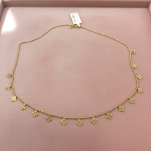 14K Yellow Gold Delicate Square Charm Necklace | Dainty Layering Choker Fine Jewelry Gift