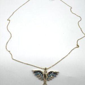14K Yellow Gold Phoenix Necklace with Blue and White Zircon – Elegant and Unique