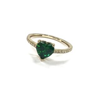 Yellow Gold 14K ring with a green heart-shaped stone, elegant and refined.