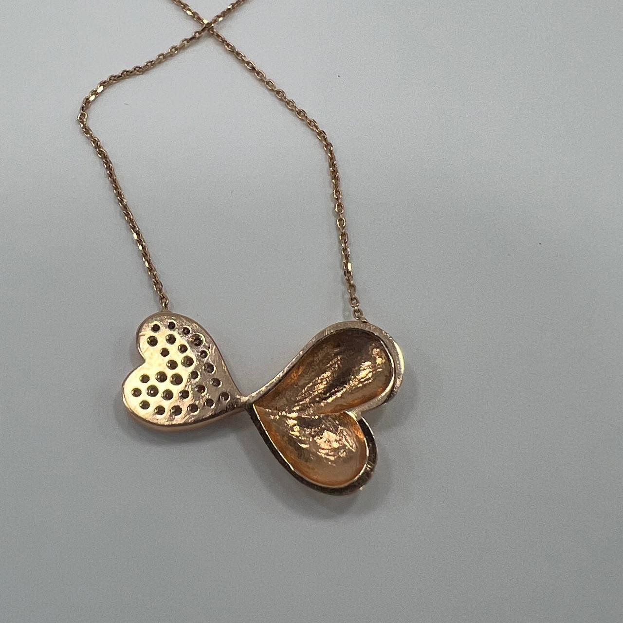 New Elegant 14K Solid Gold Italian Necklace – Double Heart Pendant with CZ 3.3g - Image 5