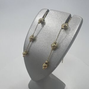 New 14K Solid Gold Dangle Earrings Pendants Italy – Beaded Chain Design 2.8g 6cm