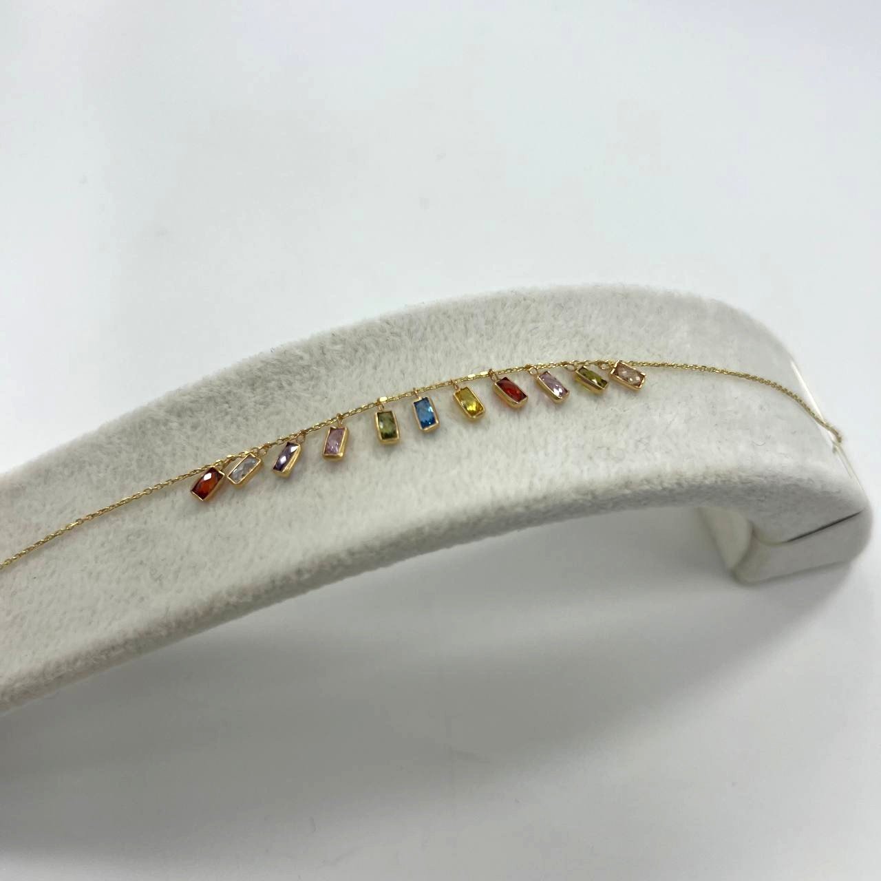 Elegant 14K gold bracelet adorned with vibrant multicolored rectangular stones - Image 6