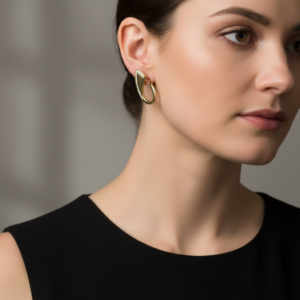 14K Yellow Gold Zircon Curved Earrings Women's Modern Fluid Hoop Fine Jewelry