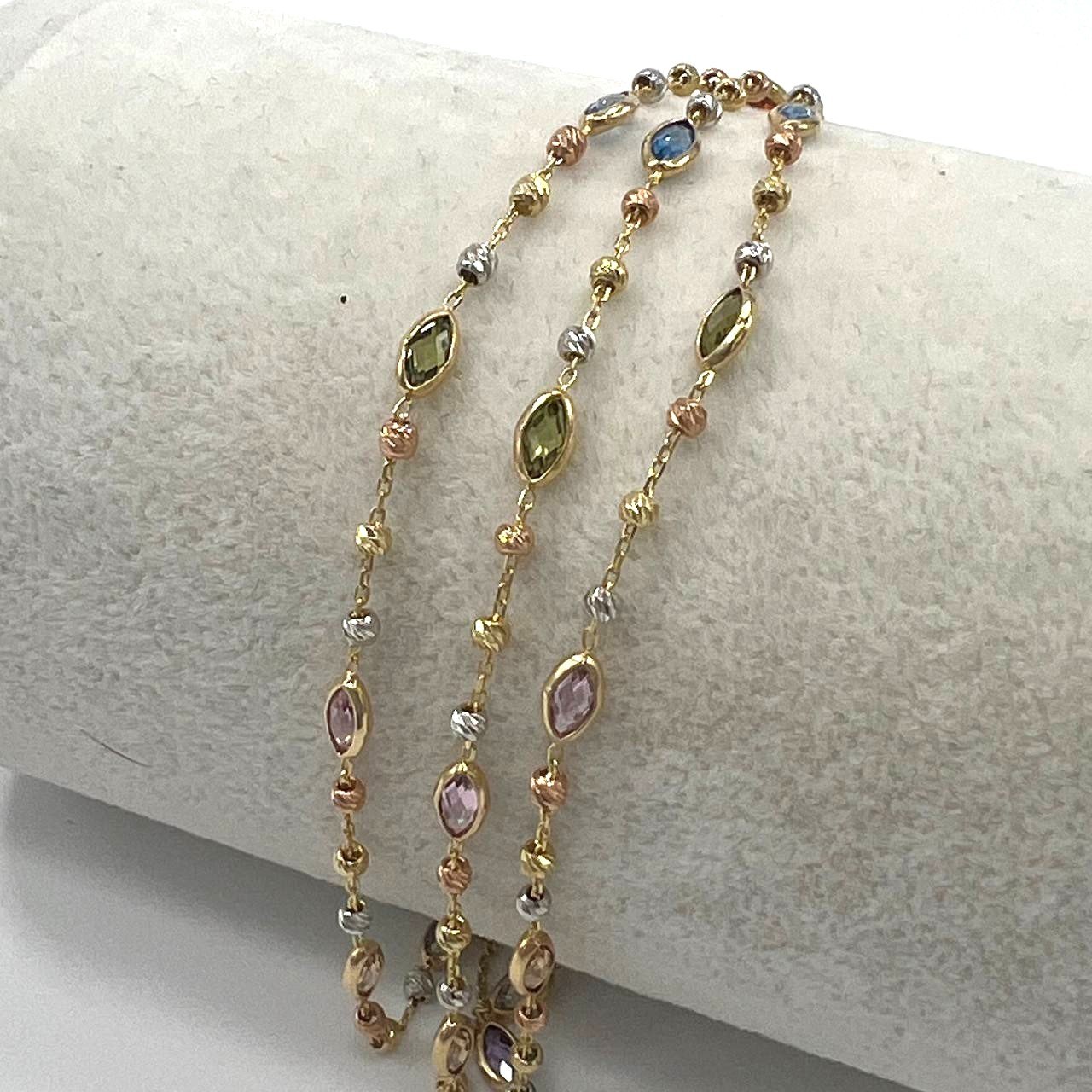 14K Tricolor Gold Layered Zircon Marquise Gemstone Necklace Adjustable - Image 7