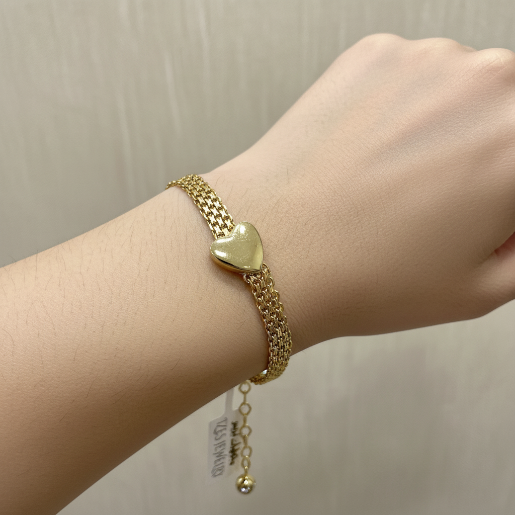 Timeless 14K Yellow Gold Heart Charm Bracelet Triple Layer Chain Women's Fine Jewelry Gift