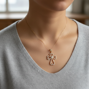 14K Yellow Gold Heart Cross Pendant Diamond Stones Faith Love Elegant Gift