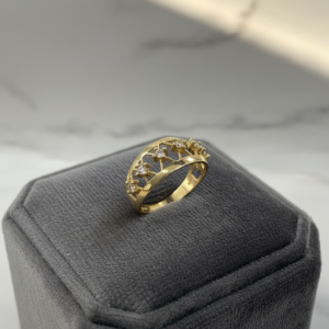 14K Yellow Gold Ring Size 7 Zircon Openwork Floral Band Fine Jewelry Women