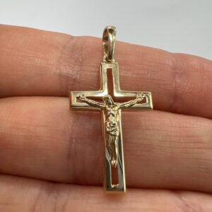 14K Gold Crucifix Cross Pendant Solid Yellow White Gold Religious Jewelry 1.5g