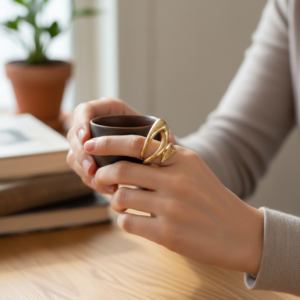 14K Yellow Gold Sculptural Modern Open Wrap Ring Women's Fine Statement Jewelry