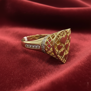 14K Yellow Gold Lattice Heart Ring w/ CZ Accents | Women's Elegant Statement Gift