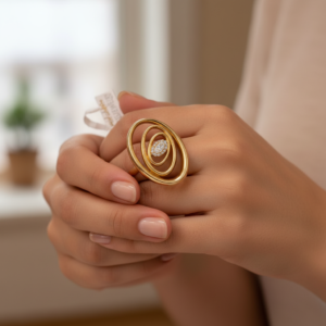 14K Yellow Gold Orbit Ring Marquise Zircon Halo Sparkling Stones Women's Jewelry