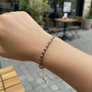 Izes 14K Gold Multi-Color Zircon Rainbow Tennis Bracelet Women Fine Jewelry