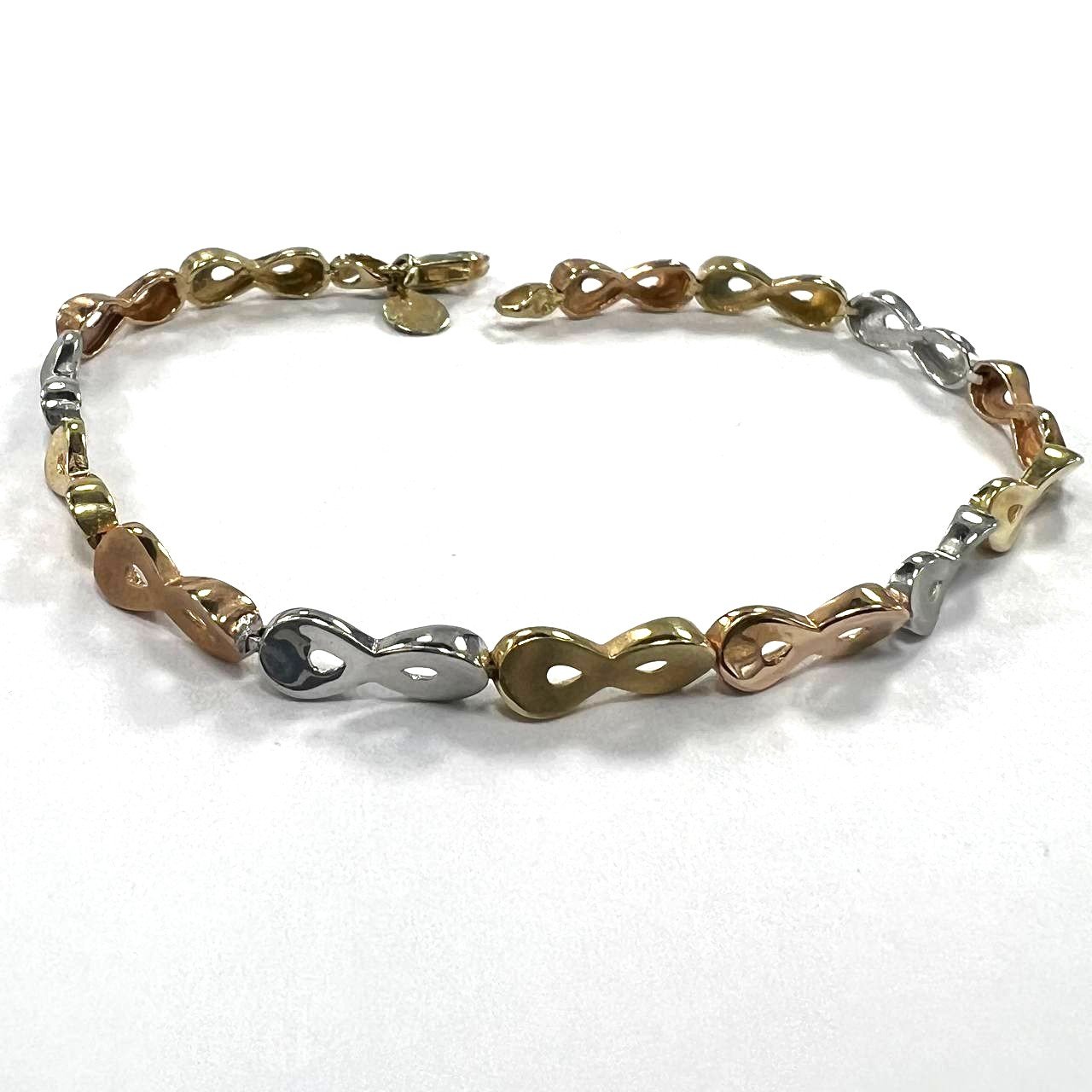 Infinity bracelet crafted yellow, white & rose gold, soft, elegant, and timeless