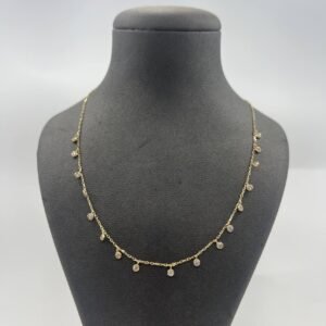 New Elegant 14K Solid Gold Necklace Italian Diamond-Cut Station Chain 2.5g, 22cm