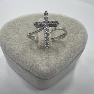 New 14K Solid White Gold Ring Italy Cross Design with White Zircon 1.9g Size7.25