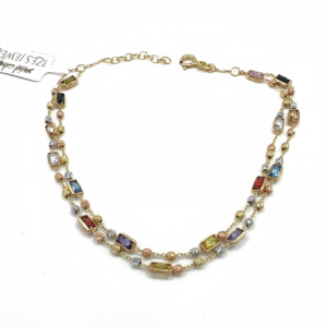 14K Tri-Color Gold Double Layer Necklace Multicolor Zircon Adjustable Fine Jewelry