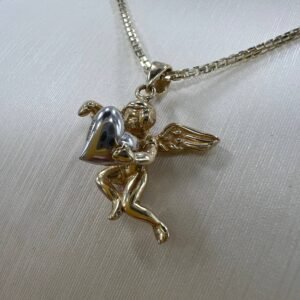New 14K Solid Gold Angel Pendant Jewelry Italian Cherub with Heart Marked 2.8g