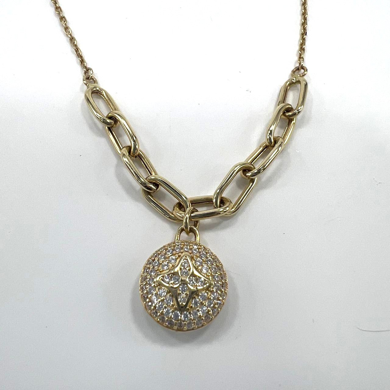 Beautiful 14K yellow gold bracelet with a chain & zircon decorated circle charm - Image 5