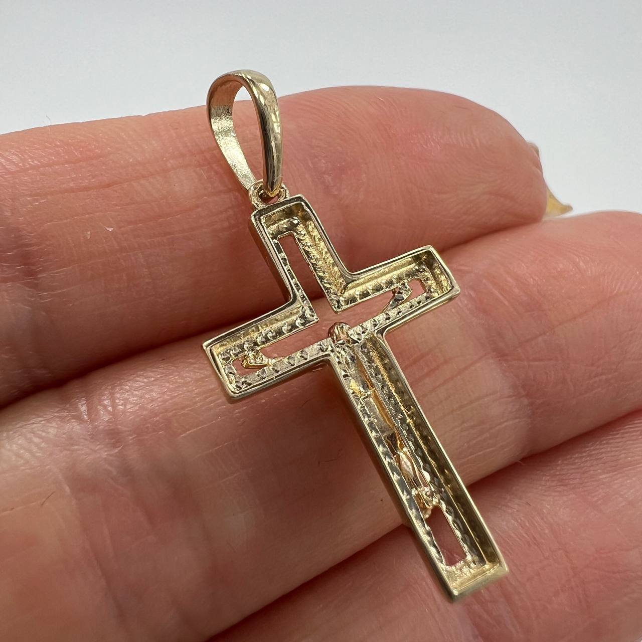 14K Gold Crucifix Cross Pendant Solid Yellow White Gold Religious Jewelry 1.5g - Image 2