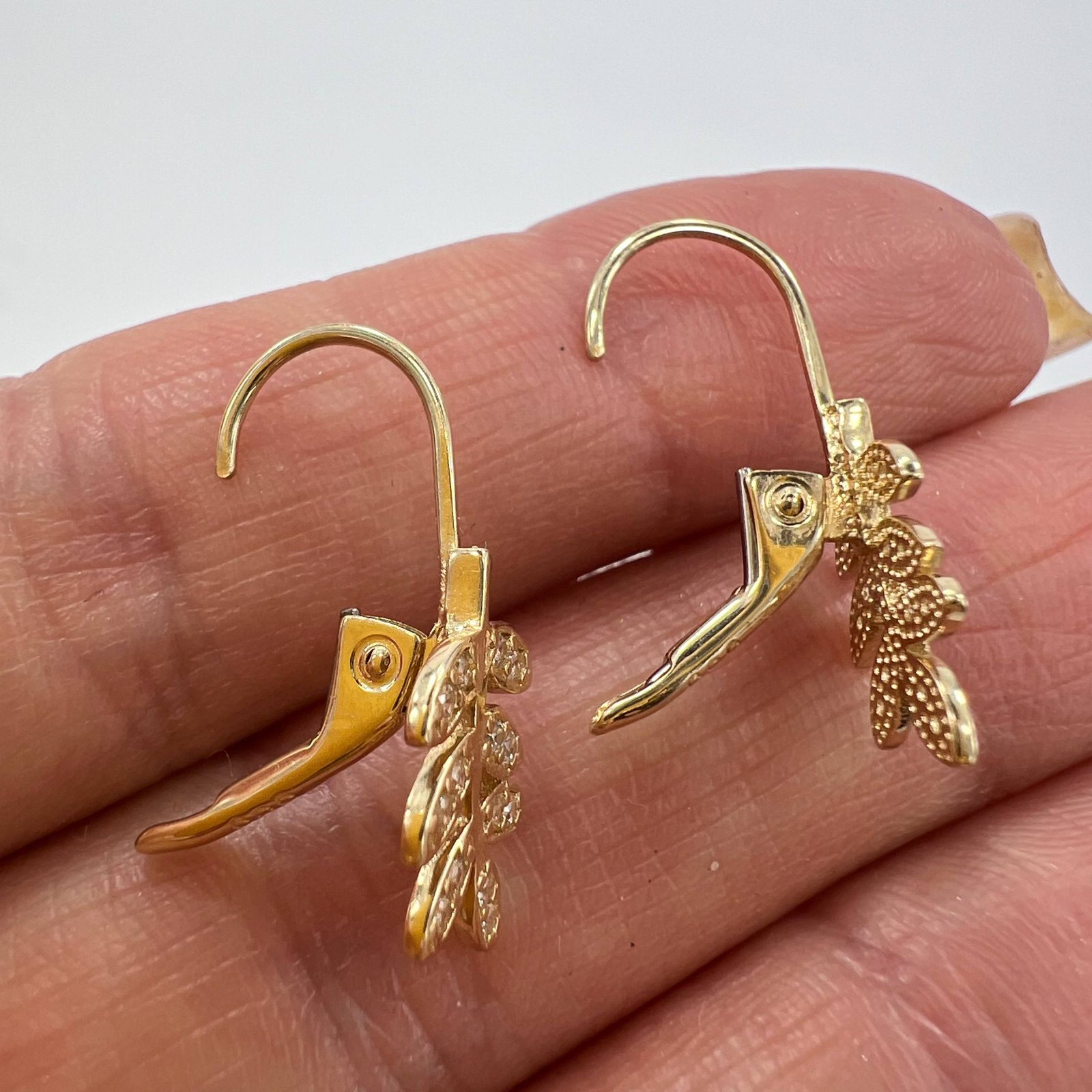 14K Solid Gold Leaf Branch Earrings with CZ Stones Elegant Jewelry Gift Italy 2g - Image 6