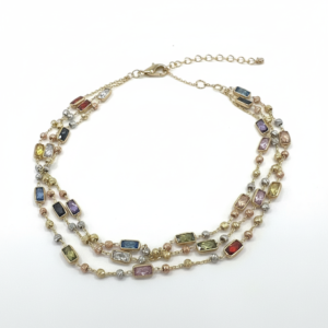 14K Tricolor Gold Layered Bracelet Multicolor Zircon Gemstone Adjustable Women's Fine Jewelry Gift