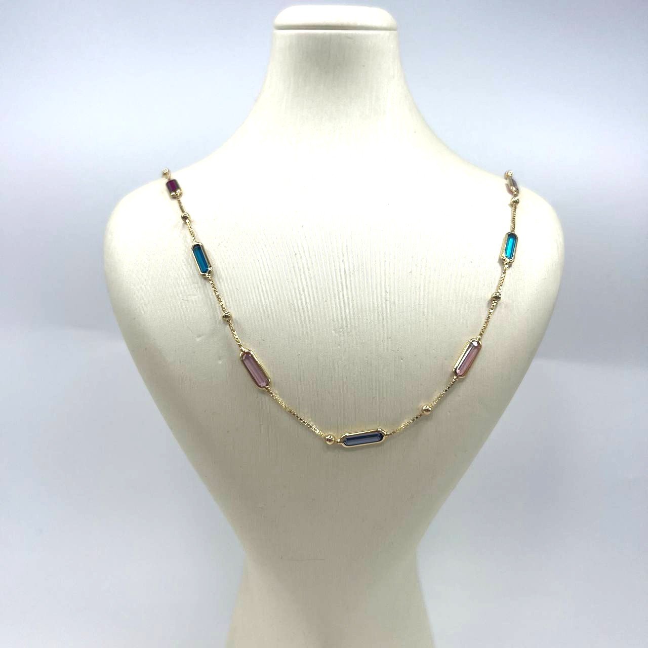 14K yellow gold necklace with elegant Colored stones, delicate and stylish - Image 2