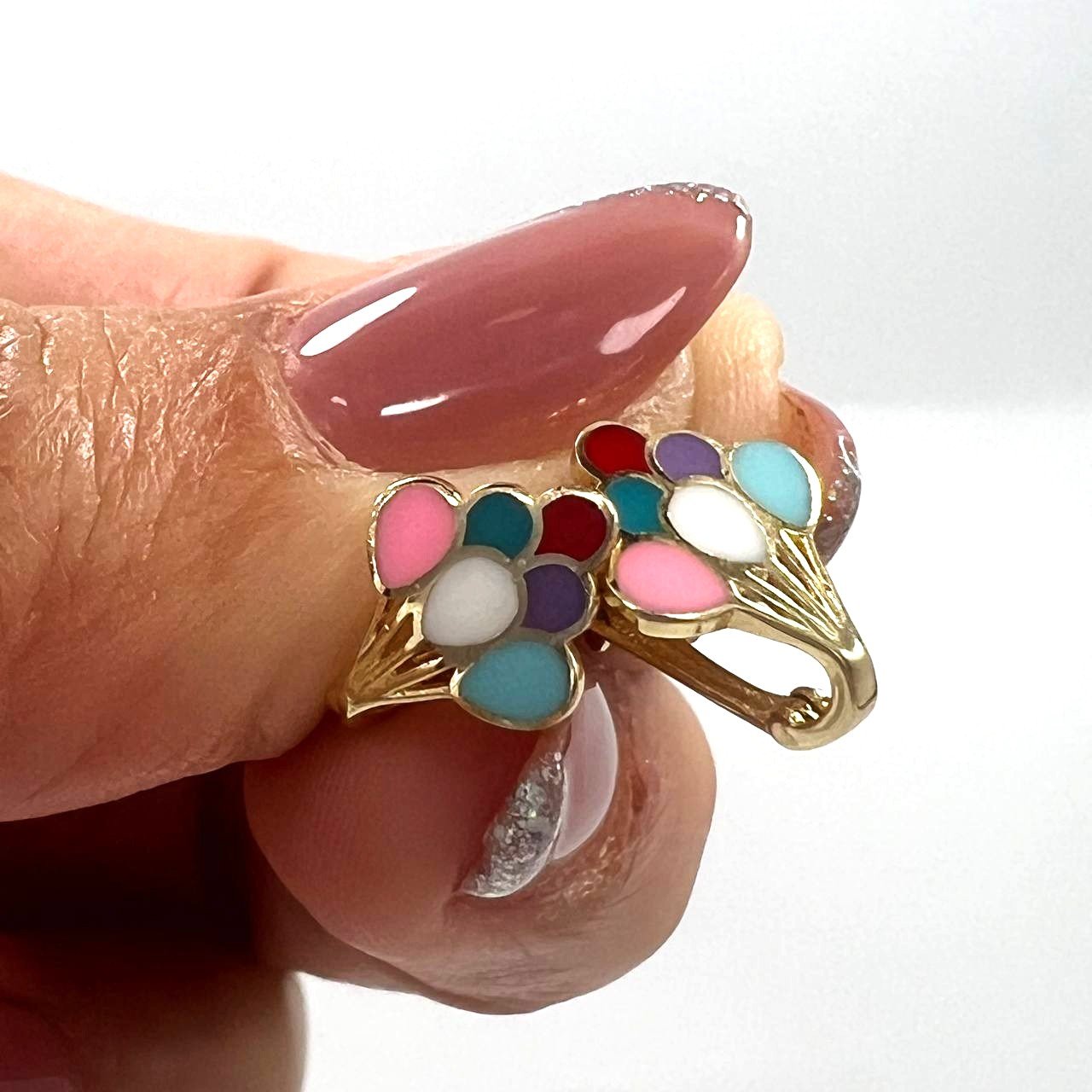 14K yellow gold colorful plug earrings, perfect for girls and all occasions - Image 2