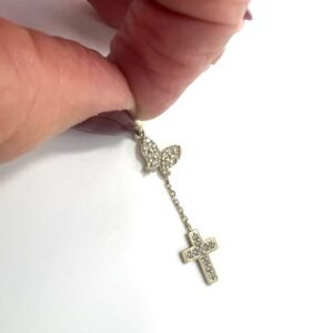 14K Yellow Gold Butterfly & Cross Pendant –Graceful Design with Sparkling Zircon