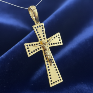 14K Two-Tone Gold Crucifix Pendant Yellow  Jesus Cross Dotted Religious Charm